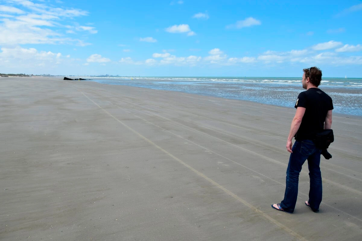 Patrick and the Claude London with the Dunkirk harbour in the back